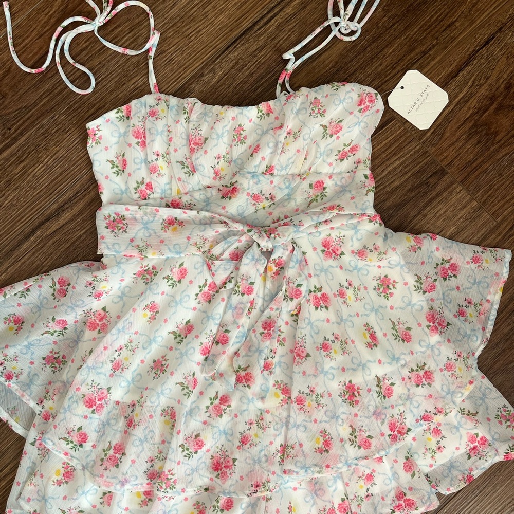 Altar'd State Floral Kids One Piece - White and Pink